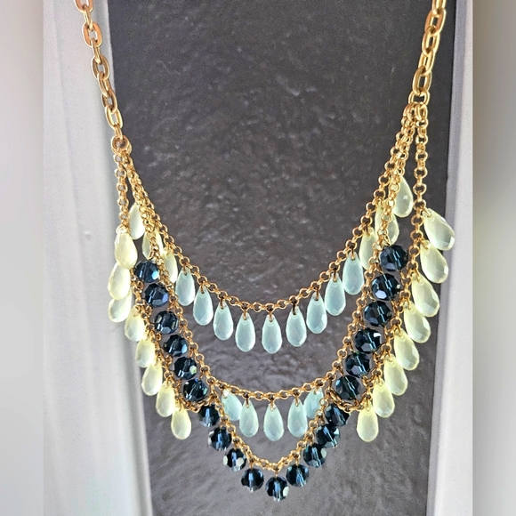 New Lia Sophia Refresh Necklace, Glass & Resin Beads, Gold, Blue, NWOB - Picture 2 of 12